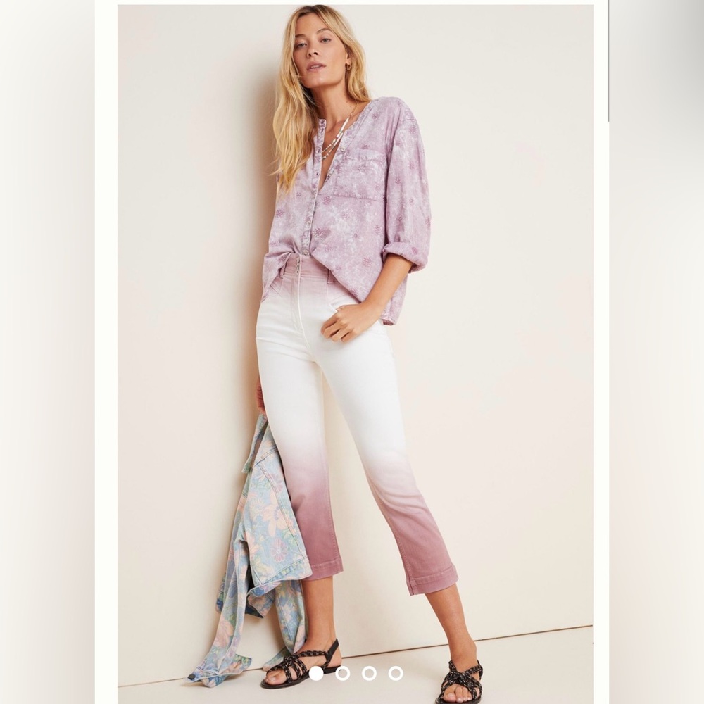 Anthropologie Pilcro Ultra High-Rise Dip-Dyed Slim Jeans Pink White 27 NEW